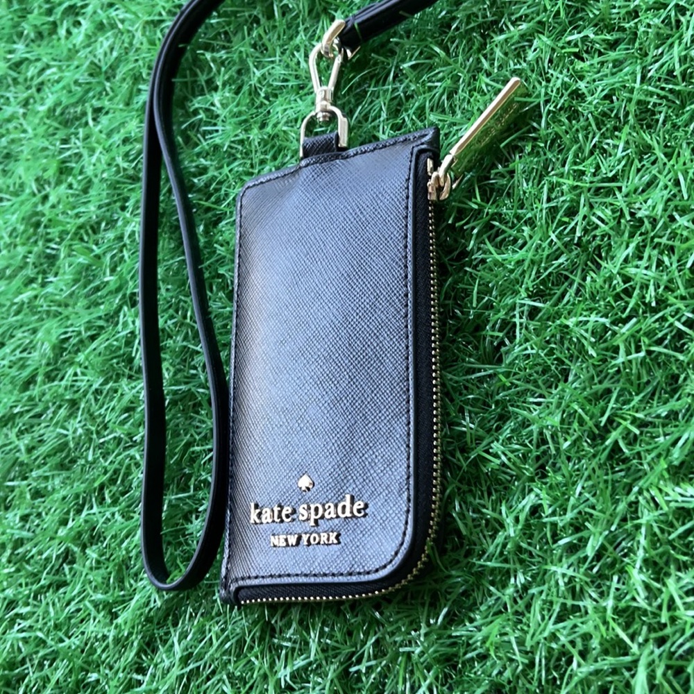 New KATE SPADE Staci Black Leather Card Case Lanyard WLR00139 $99 - Picture 3 of 16